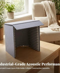 Compact Desktop Acoustic Vocal Booth Packed With Textured Sound Absorbing Foam To Beat Room Echo And Lock In Crisp Clear Audio For Vocals Microphone Tests And Podcast Sessions on a table with a plant.