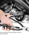 Person using Pro Grade Lockwire Twisting Pliers Set 8.1 Inch 10.6 Inch High Carbon Steel Jaws under car for maintenance