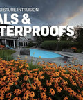 Outdoor pool area showcasing vibrant flowers with Badass Penetrating Concrete Sealer Water Salt Repellent for waterproof protection.