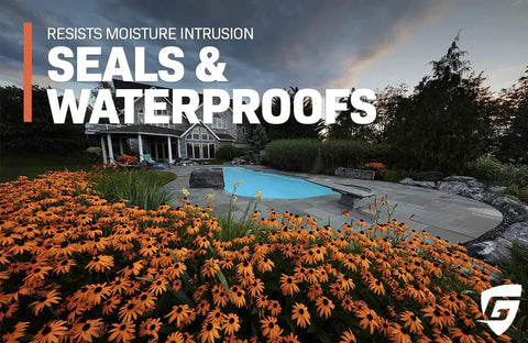 Outdoor pool area showcasing vibrant flowers with Badass Penetrating Concrete Sealer Water Salt Repellent for waterproof protection.