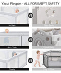 Comparison of safety features in different baby playpens, highlighting benefits of extra large baby playpen with mat 79 by 71 inches.