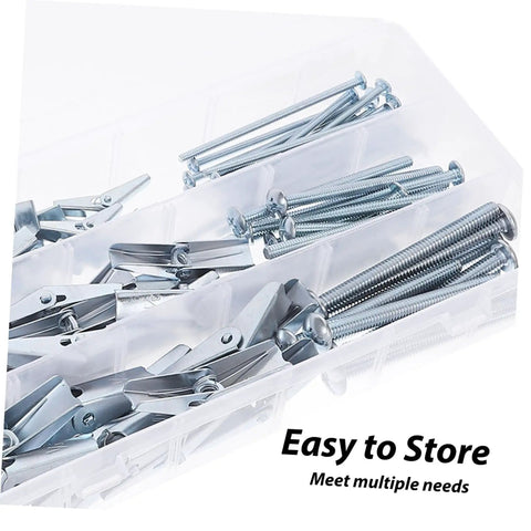 Heavy Duty Toggle Bolt And Wing Nut Kit For Drywall Anchoring In Hollow Walls Easy Install DIY Friendly Secure Mounts Versatile Metal Anchors For Shelves Cabinets And More 48Pcs in storage box