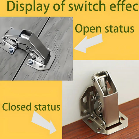 Two Piece Hidden Soft Close Cabinet Hinges For Kitchen Surface Mount Easy Install No Pre Drilling 90 Degree Opening Durable Cold Rolled Steel With Galvanized Finish Ideal For Modern Kitchen Cabinet Doors, shown in open and closed positions.