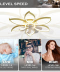 27 Inch Bladeless Flush Mount Ceiling Fan With Lights Remote Control Quiet Low Profile Modern Bedroom Fan Dimmable LED Light Six Gear Speeds Three Color Temperatures Flower Style Design illustration