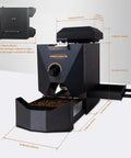 Home Coffee Roaster For Easy Auto And Manual Roasting Modes, Smoke Filter For Light Roasts, Two Chimney Tubes And Chaff Collector, Plug And Play Setup, Brew At Home Like A Pro, Simple, User Friendly Operation shown with dimensions