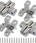 4 Pack Hidden Hinges, 1.77 Inch Stainless Steel Cross Invisible Swing Hinges with Sixteen 4x16mm Screws for Kitchen Cabinet Doors