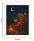Desert Camp Pepper Paint By Numbers Kit For Adults Beginners With Frameless Textured Canvas 24 Vibrant Acrylic Paints 3 Quality Brushes And 2 Hooks With Screws For Easy At Home Chill And Create Art featuring a pepper relaxing by a campfire.