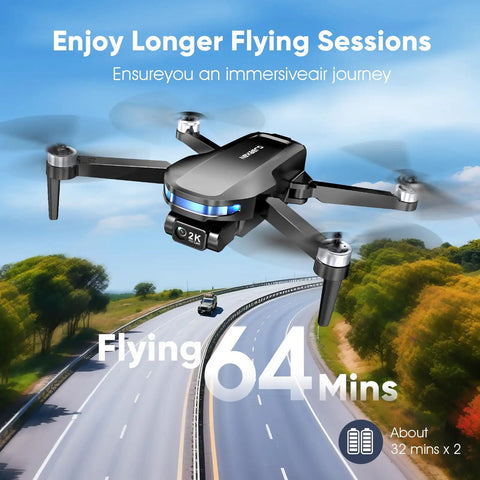 Dope 2K GPS Drone With EIS And 7.22 Inch Remote Screen flying over highway for 64 minutes with long range transmission