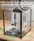3D Printer Enclosure For Bambu Lab A1 Mini With Fume And Odor Control, black enclosure with air vents on wooden desk