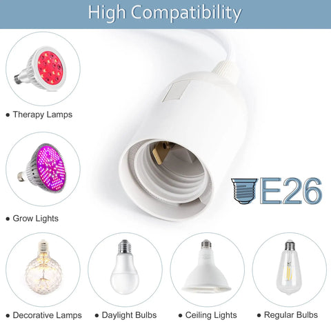 E26 socket high compatibility with bulbs for 20 Foot UL Approved Hanging Lantern Extension Cord With On Off Switch For E26 E27 Socket 360W Paper Lantern Pendant Light Cable Ideal For Diy Decor Ceiling Fixtures Or Patio Lighting