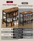 Rock Solid Three Tier Shoe Rack Bench With Heavy Duty Steel Frame And Rustic Plank Shelves Featuring Protective Raised Edges For Mudroom Seating Or Living Room Chill Spot one-piece design showcasing 9 pairs of shoes.