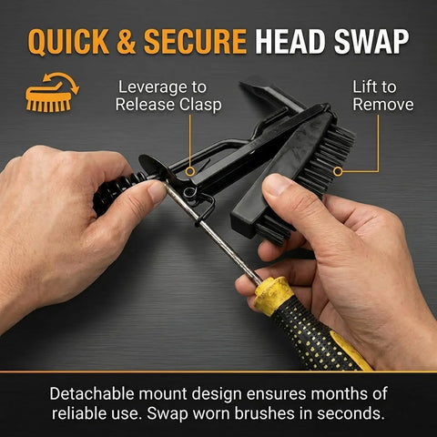 Hands demonstrating replacement of 12-Pack Replacement Wire Brush Heads For Welding Chipping Hammers with screwdriver.