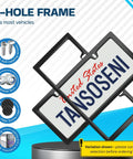 Upgrade Your Sweet Ride With This Badass Real Carbon Fiber License Plate Frame, 2-hole design, fits most vehicles, showing installation details.