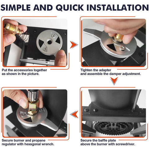 Installation steps of Beast High-Pressure Outdoor Propane Stove with images of adapter, regulator, and burner setup.