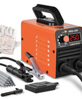Mini Stick Welder 110V 250A Portable MMA Welding Machine For Beginners With Hot Start Arc Force Anti Stick IGBT Inverter Orange Includes 10 Welding Rod Tools, gloves, cables, and accessories.