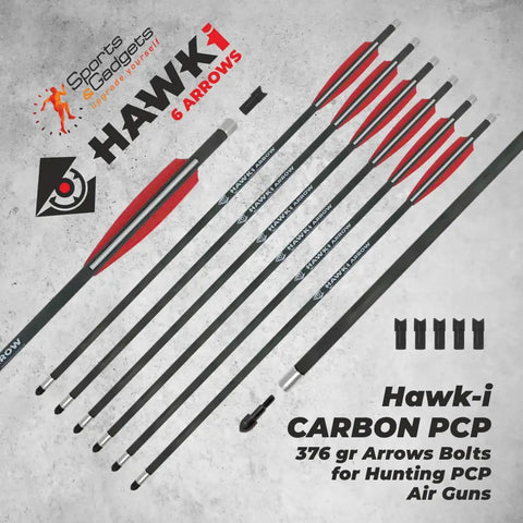 Carbon Arrow PCP 376gr Six Pack Bolts With 100gr Field Tips for Hunting PCP Air Guns or Crossbows Plus Free Tail Nocks