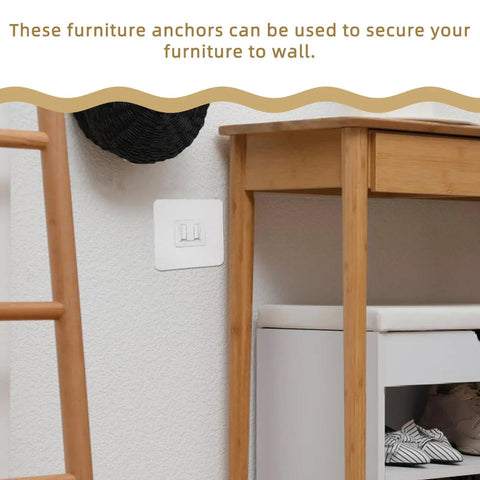 Easy Install 30 Pack Adhesive Furniture Anti Tip Wall Anchors Kit For Home Safety Self Drilling Drywall Anchors Cabinet And Drawer Security Straps Strong Durable Wall Safe Furniture Stabilizers installed beside wooden cabinet