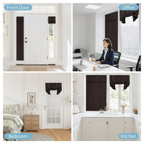 Sightlight French Door Curtains For Privacy And Thermal Insulation, Easy One Minute Install With Adhesive Straps in various rooms.