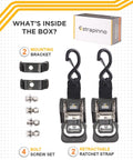 2 Pack Stainless Steel Retractable Ratchet Straps 1 7/8 In x 4 Ft Transom Boat Trailer Tie Downs With Mounting Brackets And Bolts