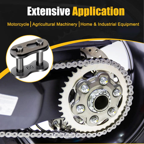 Shop Quality Industrial Number 60 Roller Chain Connecting Links With Master Connector Hardware Built Like A Tank Carbon Steel For Bikes Mini Bikes Hot Rods Go Karts And Farm Gear on a motorcycle chain.