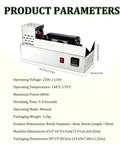 600W Neck Heat Shrink Sealing Machine For Wine Bottles, Digital Display, Manual Push Operate, product specifications and dimensions.
