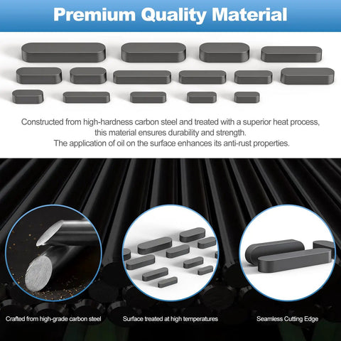 Woodruff Key Stock Assortment Set 175 Pieces 15 Sizes Carbon Steel Round End Keys material description
