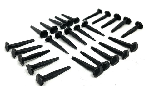 1 Inch Wrought Rose Head Nails Set Old School Hand Forged Antique Style Nails With Black Oxide Finish 25 Count For Restoration Projects And Vintage Furniture Decorative Hardware displayed on white surface