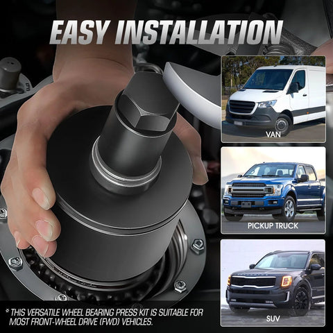 19 Piece Front Wheel Bearing Press Kit with Bearing Puller Tools, close-up on removal tool, compatible with van, SUV, truck