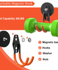 Heavy Duty Magnetic Garage Hooks 4 Pack With Grip Firm Neodymium Magnets For Stress Free Gear Organization No Drill Setup for a 40LB load.