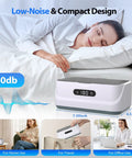 Ultrasonic Jewelry Cleaner 24W with 48kHz waves, digital timer, low-noise design, shown beside sleeping woman demonstrating compact size.