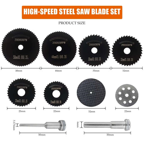 Go To Rotary Tool Cutting Discs Kit With Three Different Saw Blades For Wood Metal Plastic Glass And Stone Upgraded Cutting Wheel Set