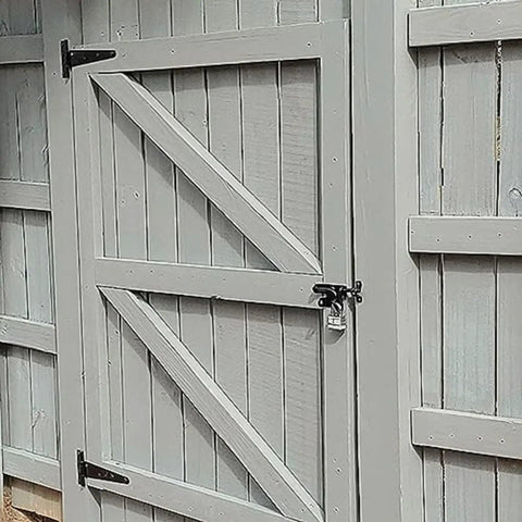 Five Inch Black T Strap Hinges For Barn Doors And Garden Sheds Rustproof Iron Gate Hardware With Mounting Screws on grey gate