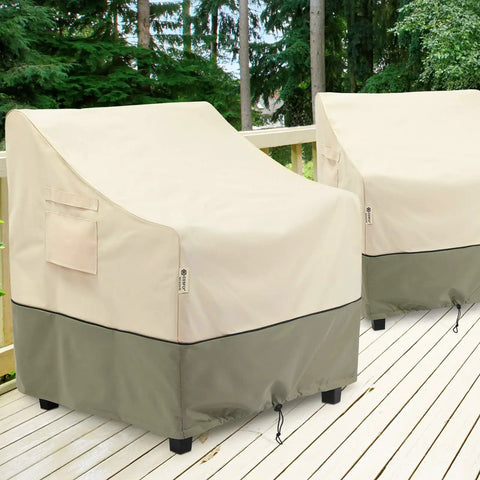 Outdoor Patio Chair Covers Waterproof 2 Pack Deep Seat Lounge Covers for Lawn Furniture on deck, showing protection from weather