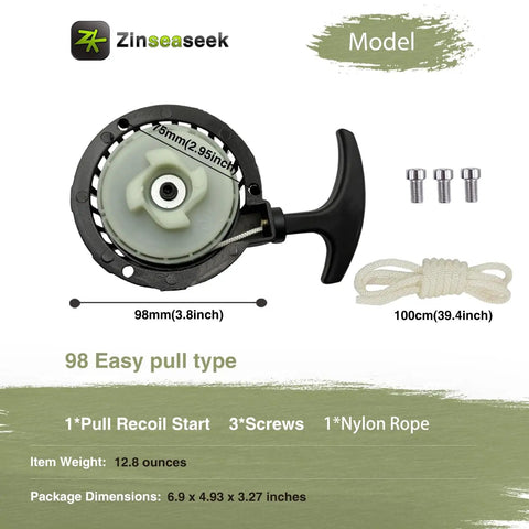 Easy Recoil Pull Starter For 43cc 47cc 49cc 50cc 63cc 70cc Small Engines, 98mm diameter, shown with handle and screws