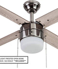 Chism Ceiling Fan 52 Inch Gun Metal With Lit LED Light Kit Bulbs Included, showing frosted open bowl light and two blade finishes