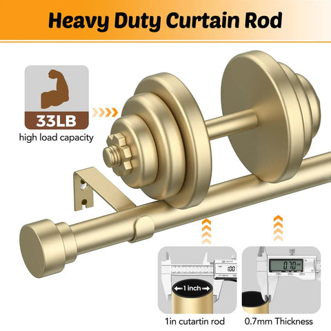 Gold Built Tough 1 Inch Heavy Duty Curtain Rods For Windows 66 To 120 Inch Adjustable Decorative Rod With External Threaded Connection Supports Up To 33 Pounds W1