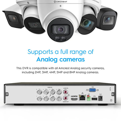 5MP UltraHD 8 Channel DVR Security System For Analog Cameras, Remote Smartphone Access, DVR inputs and camera selection