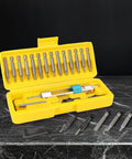 20 Piece Drill Driver Swivel Bit Set With 16 Bit Types, Countersink Bits, Quick Change Allen Wrench in yellow case