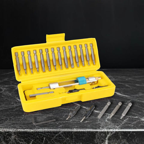20 Piece Drill Driver Swivel Bit Set With 16 Bit Types, Countersink Bits, Quick Change Allen Wrench in yellow case