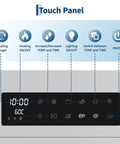 Touch panel controls of A Heck Of A Food Dehydrator Featuring Twelve Heavy Duty Stainless Steel Trays With Precise Eighty Five To One Seventy Degree Fahrenheit Temp Control.