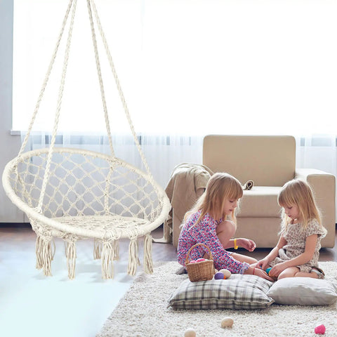 Bohemian Macrame Hammock Chair Swing With Hardware Kits For Indoor And Outdoor Use Ideal For Balcony Porch Yard Or Bedroom Cozy Supportive Knitted Seat