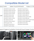 Compatibility chart for Toyota Wireless CarPlay Retrofit Kit for 2014-2019 Tacoma Highlander RAV4 Corolla Camry Sienna Avalon Prius And More