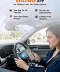 Woman using Bluetooth OBD2 Scanner For DIYers Fix Check Engine Light Pass Smog At Home Code Reader With Live Engine Data Battery Check