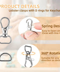 Badass Swivel Snap Hooks And D Rings Set Keychain Clips Lobster Claw Clasps for easy one-handed use and 360° rotation.