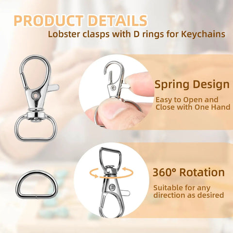 Badass Swivel Snap Hooks And D Rings Set Keychain Clips Lobster Claw Clasps for easy one-handed use and 360° rotation.