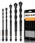 DECKRKAT six-piece black masonry drill bit set with carbide tips and 1/4-inch hex shank in storage case