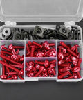 Sportbike Fairing Hardware Kit 177 Piece Aluminum Screws Set With M5 And M6 Sizes And Washers For Beefed Up Replacement On Yamaha Kawasaki Suzuki Ducati Riders Red Finish