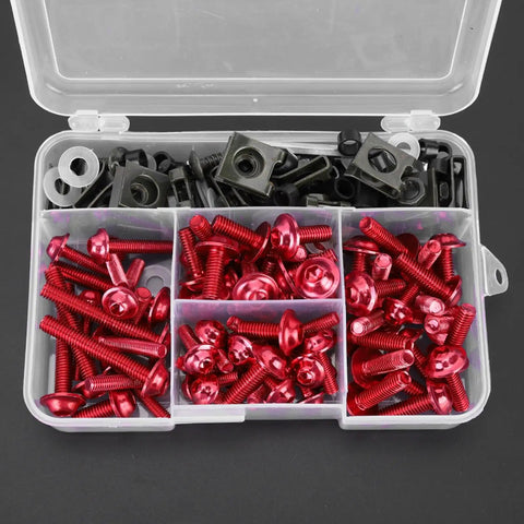 Sportbike Fairing Hardware Kit 177 Piece Aluminum Screws Set With M5 And M6 Sizes And Washers For Beefed Up Replacement On Yamaha Kawasaki Suzuki Ducati Riders Red Finish