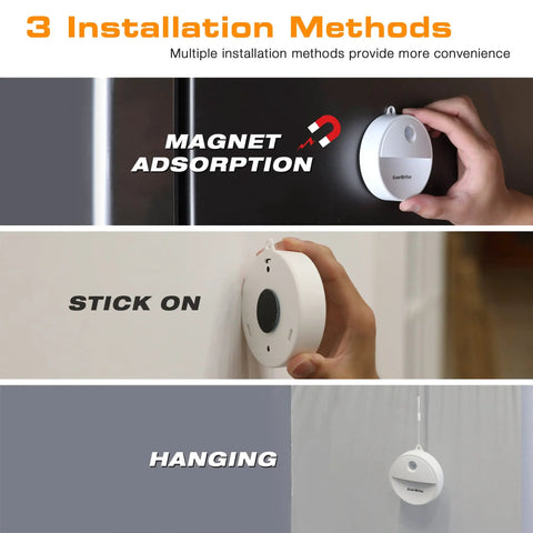 Installation methods for Motion Sensor Night Light With Auto On Off, No Fuss Cool White LED Path Light for kitchen and bedroom.