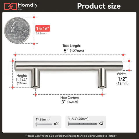 3 Inch Center To Center Brushed Nickel Cabinet Pulls For Modern Kitchens And Cabinets 5 Inch Overall Length diagram with measurements